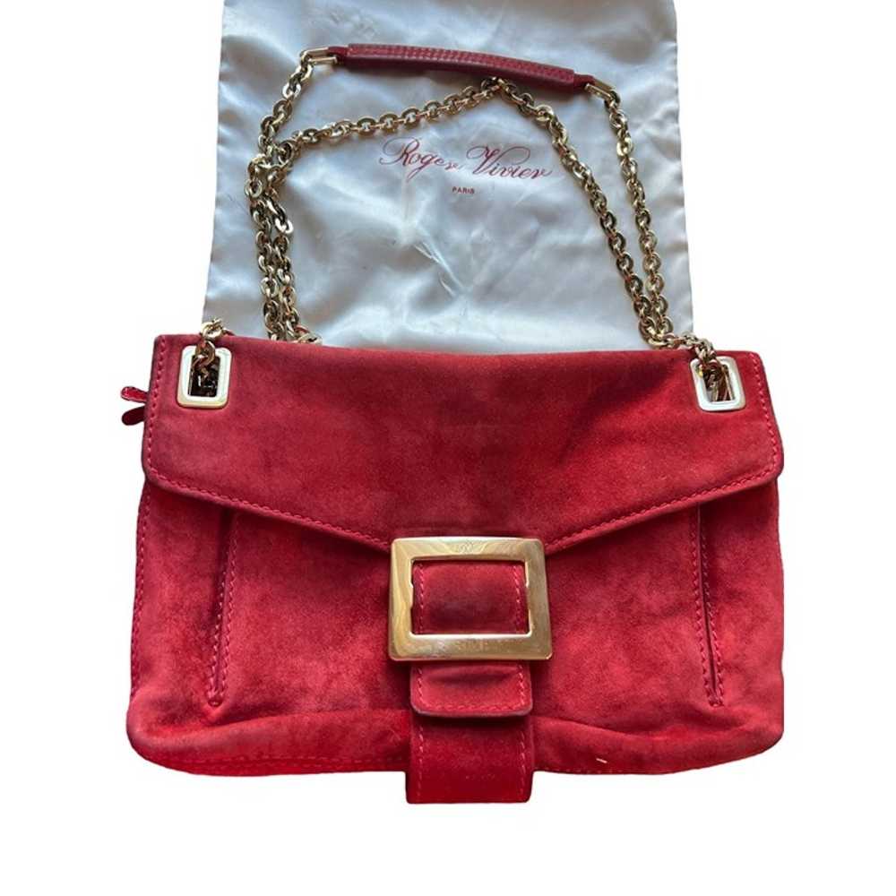 Roger Vivier Red Suede Handbag Shoulder Bag Gold … - image 2