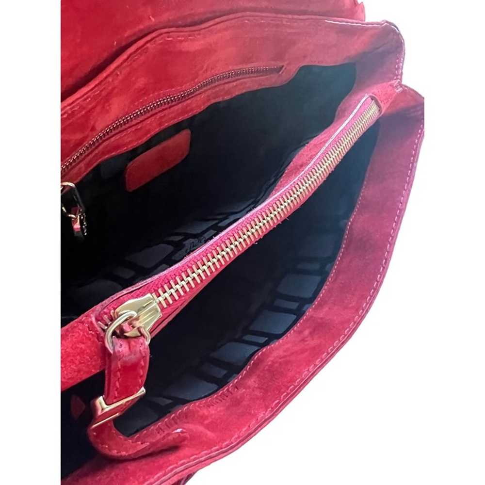 Roger Vivier Red Suede Handbag Shoulder Bag Gold … - image 8