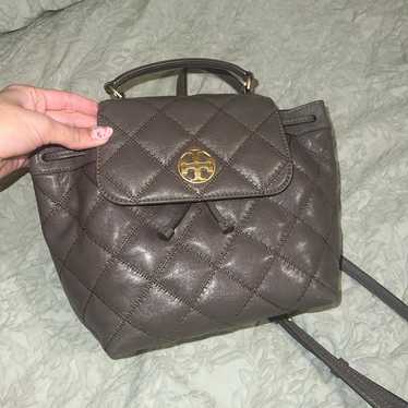 Tory Burch Taupe Leather Quilted Mini Backpack