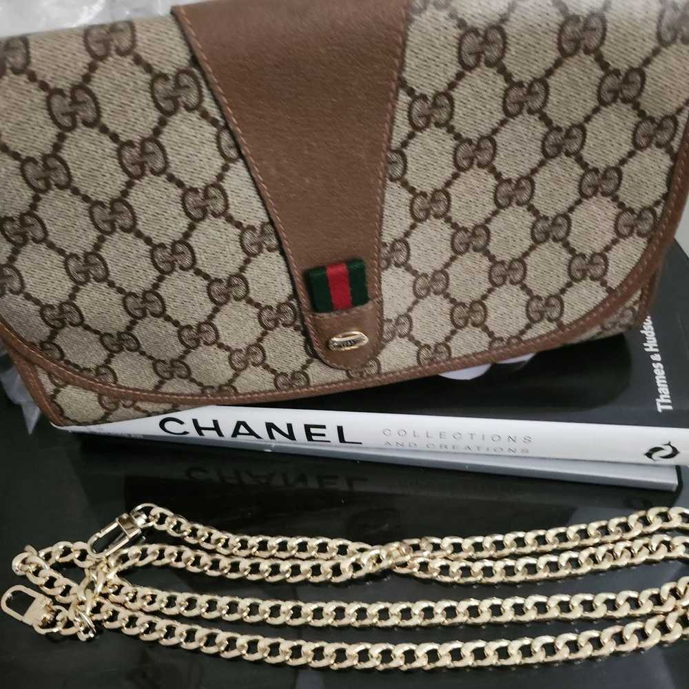 Authentic Gucci vintage GG Canvas clutch Web Sher… - image 1