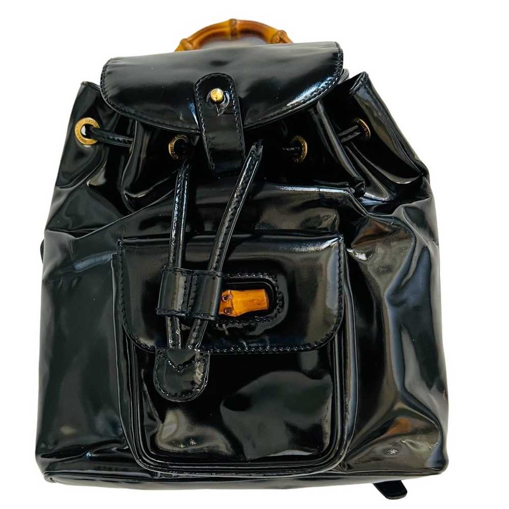 GUCCI Black Small Back Bag Backpack Patent Leathe… - image 1