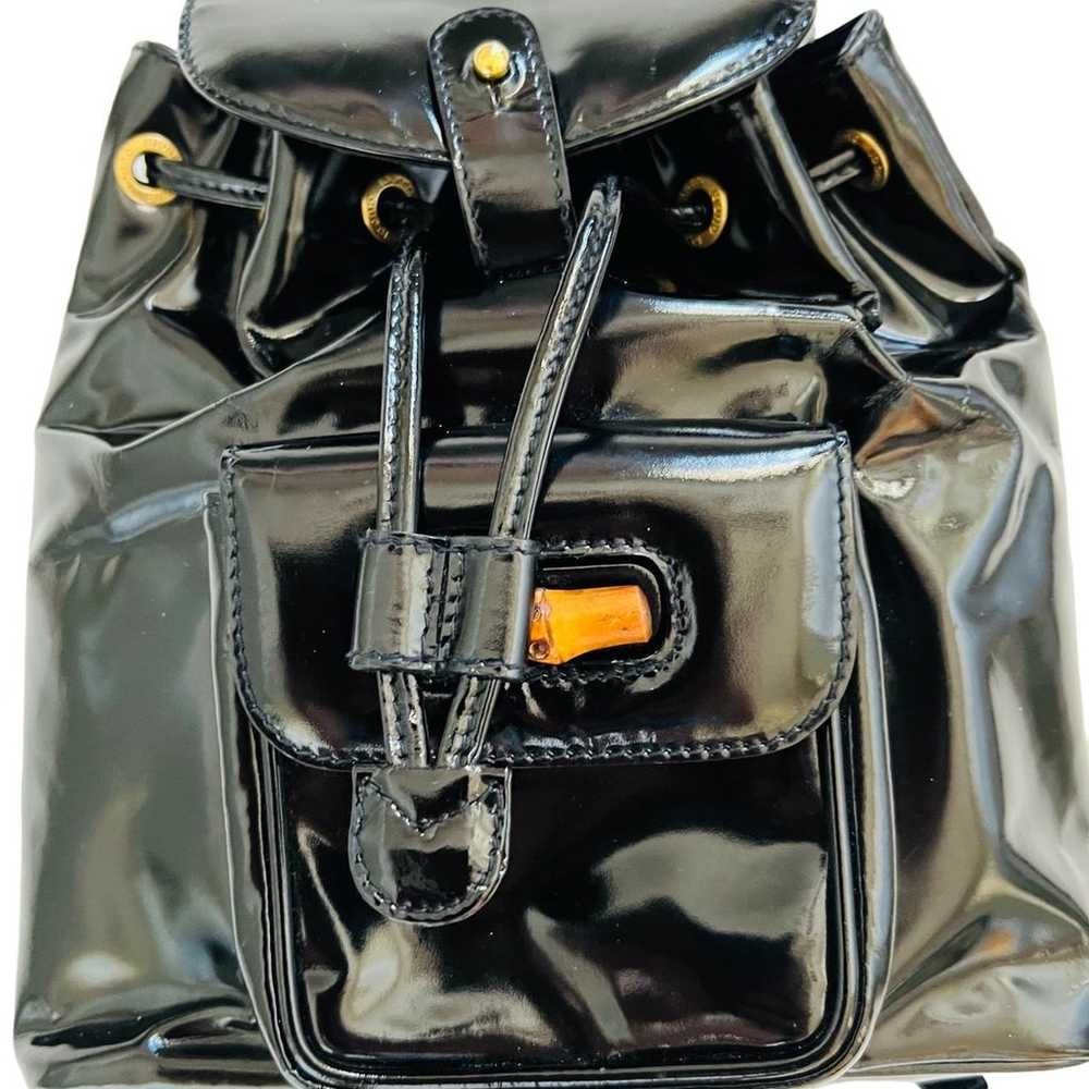 GUCCI Black Small Back Bag Backpack Patent Leathe… - image 3