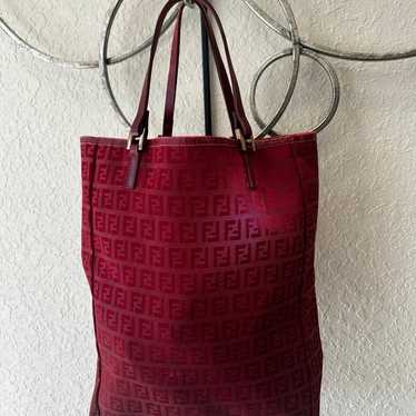 Fendi Valentine Red Zucca Shopper Tote Bag Canvas… - image 1