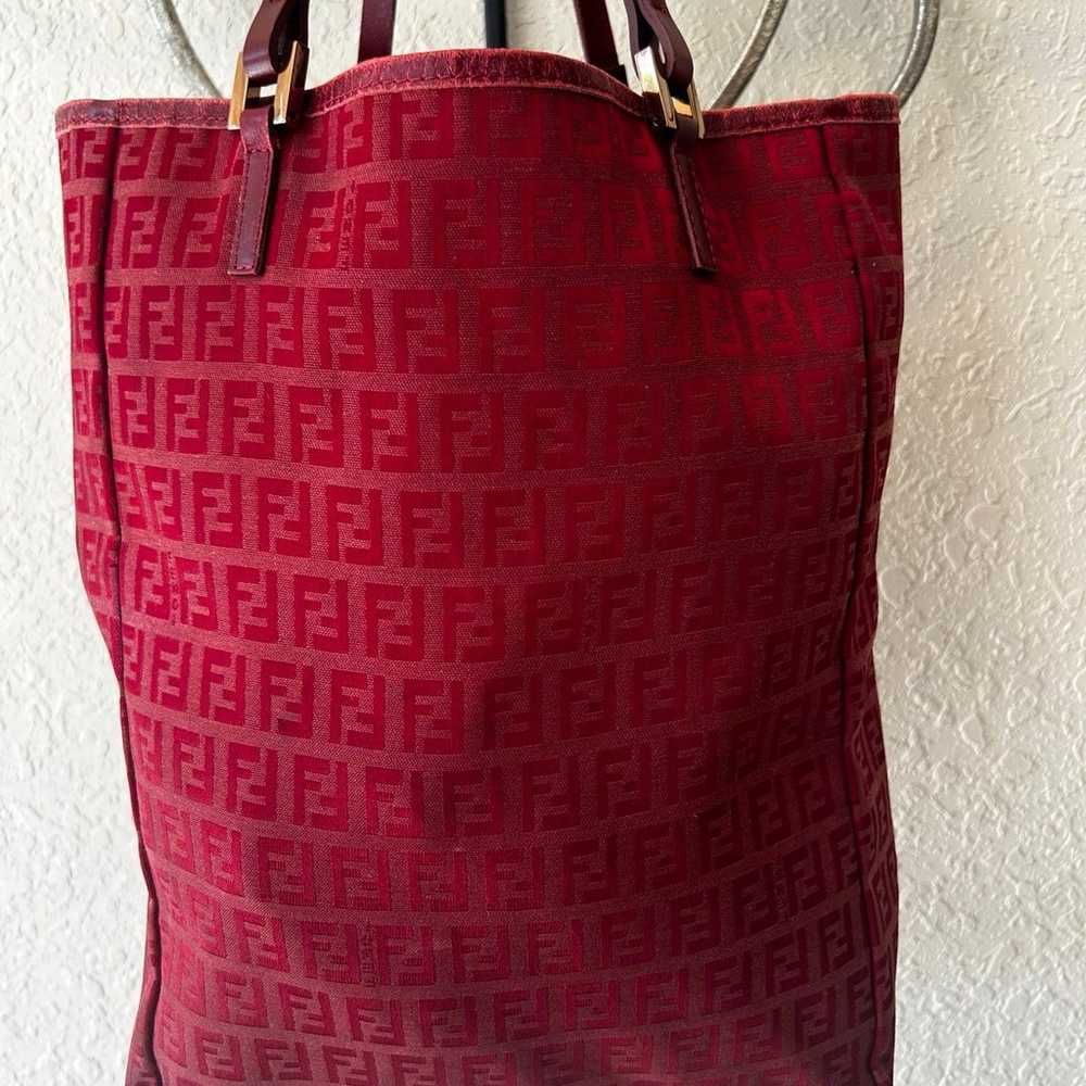 Fendi Valentine Red Zucca Shopper Tote Bag Canvas… - image 2