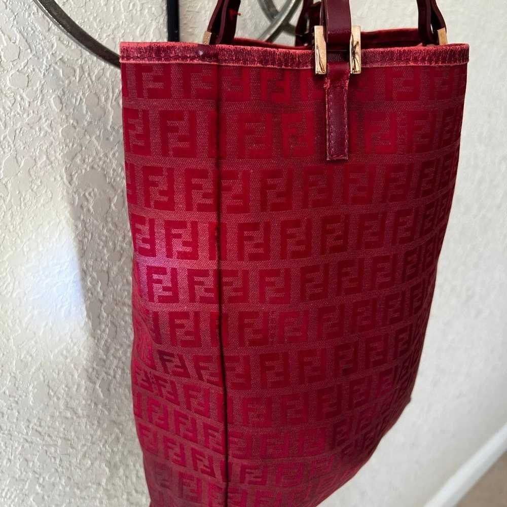 Fendi Valentine Red Zucca Shopper Tote Bag Canvas… - image 4