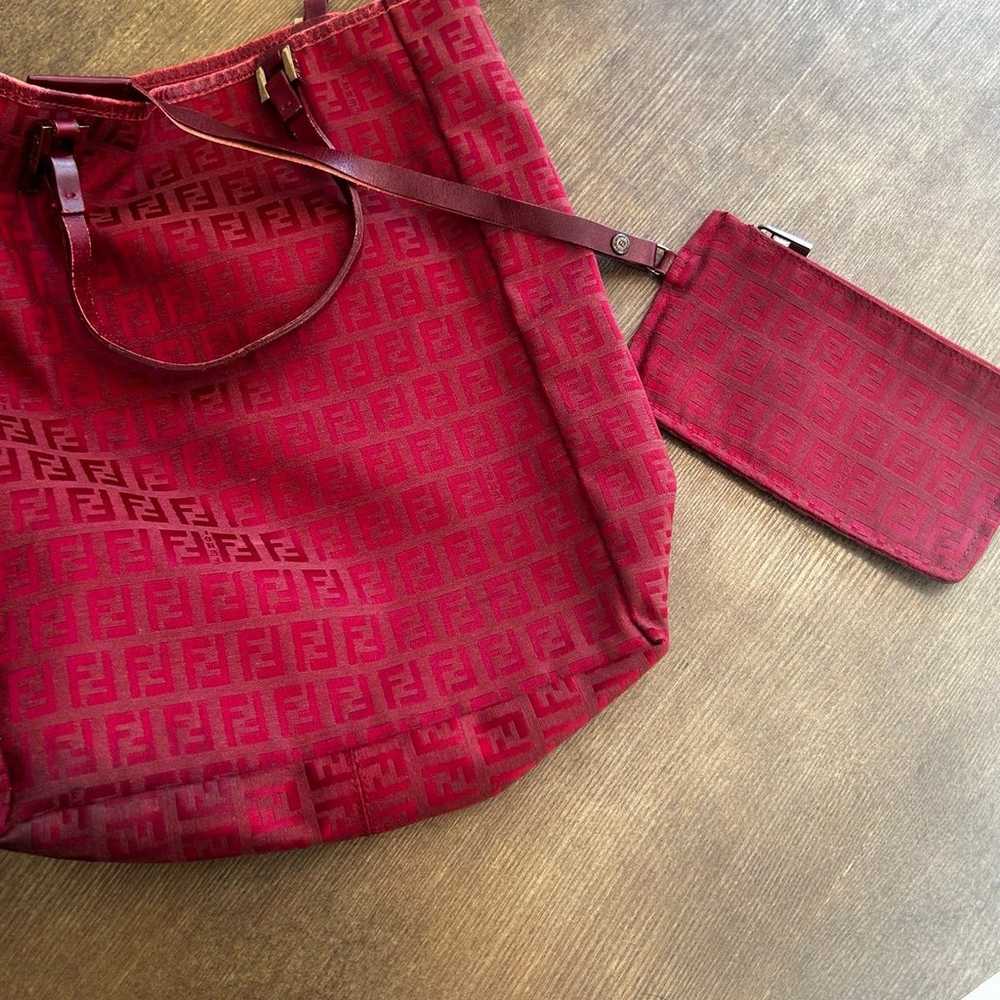 Fendi Valentine Red Zucca Shopper Tote Bag Canvas… - image 8