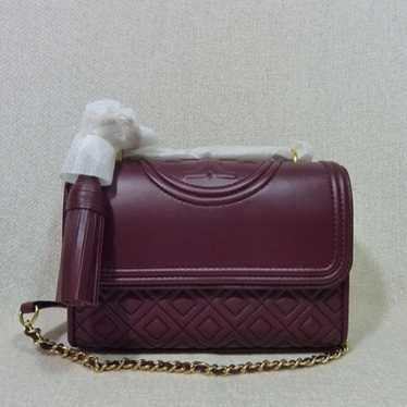 Tory Burch Imperial Garnet Leather Small Fleming … - image 1