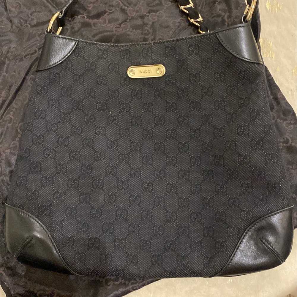 Gucci Black Canvas, Leather Shoulder Bag - image 2