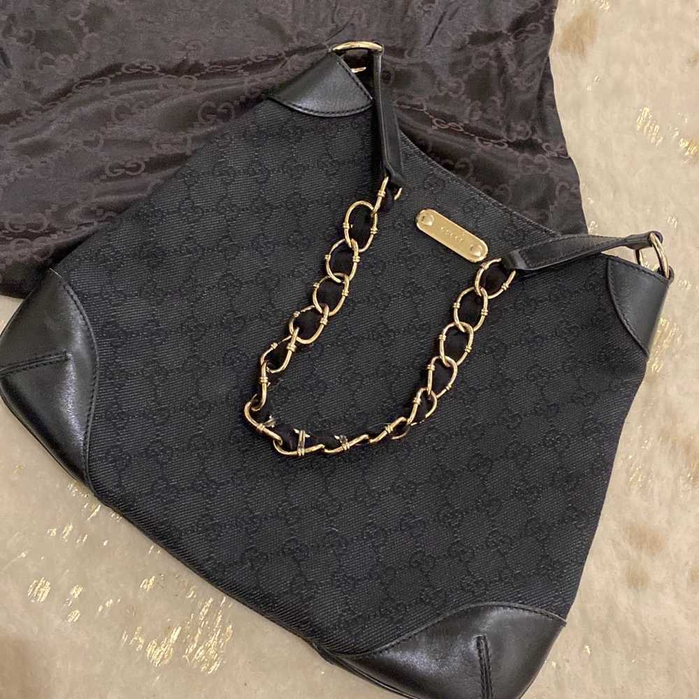 Gucci Black Canvas, Leather Shoulder Bag - image 4