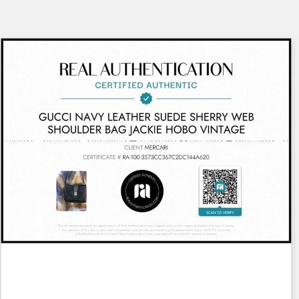 Gucci Navy Leather Suede Sherry Web Shoulder Bag … - image 4