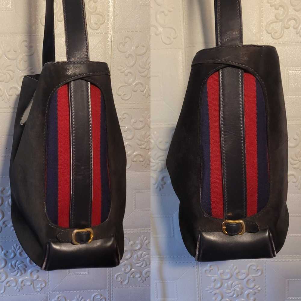 Gucci Navy Leather Suede Sherry Web Shoulder Bag … - image 5