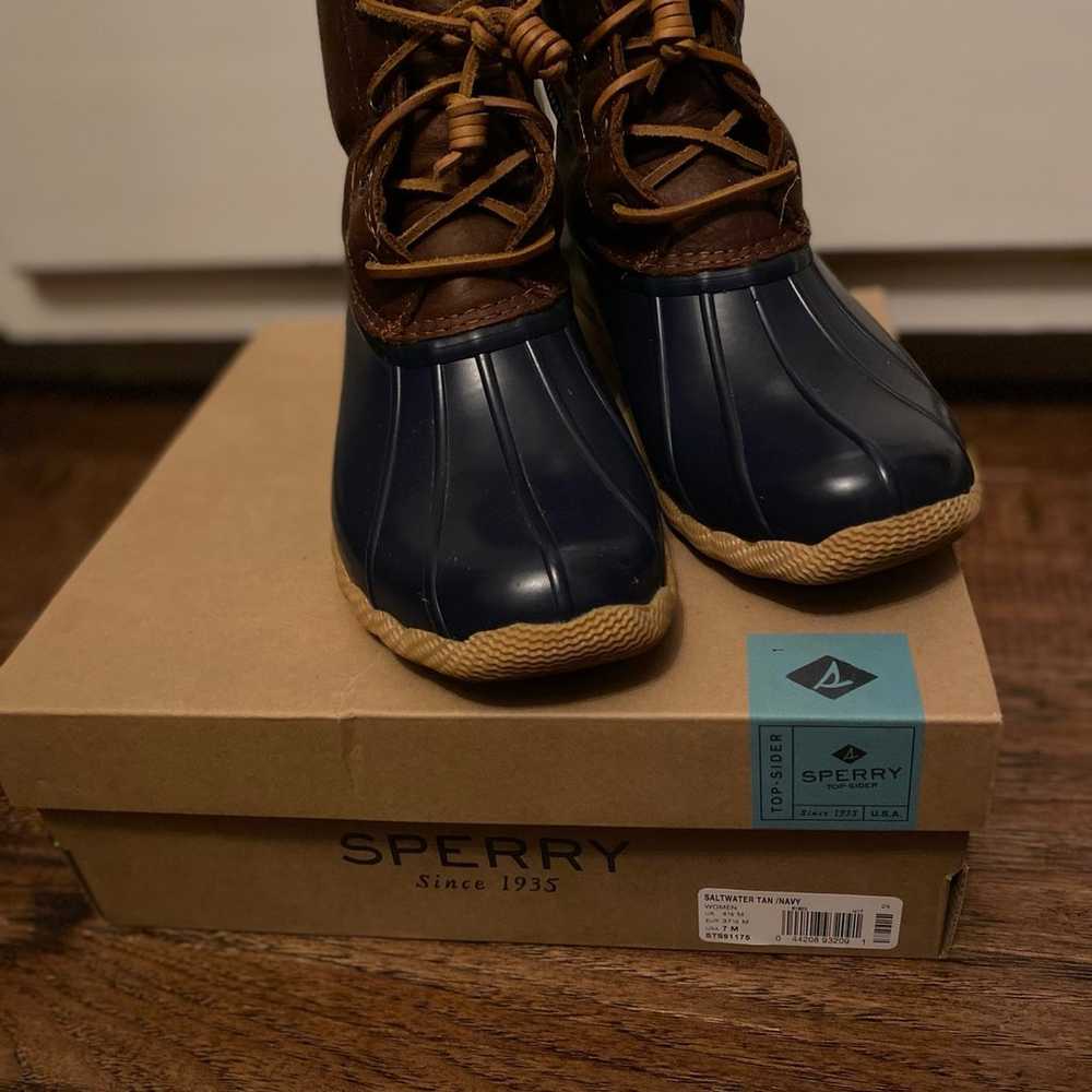 Sperry duck boots-  brown & navy - image 1