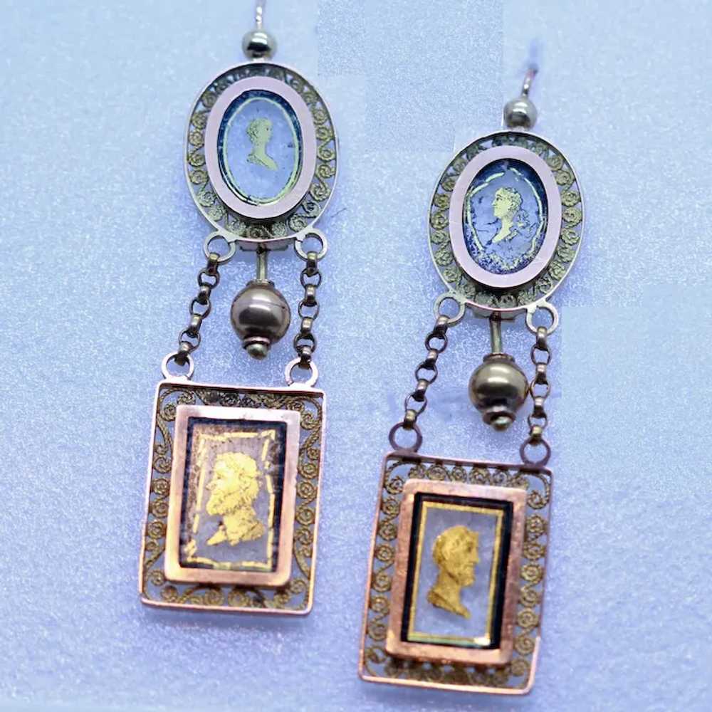 Antique Georgian Earrings 18k Gold Portraits Fren… - image 4