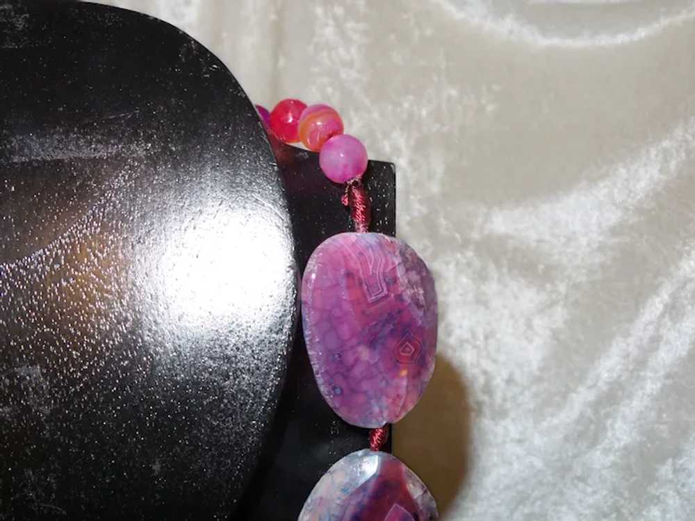 Hand Knotted Raspberry Pink Banded Agate Necklace - image 12