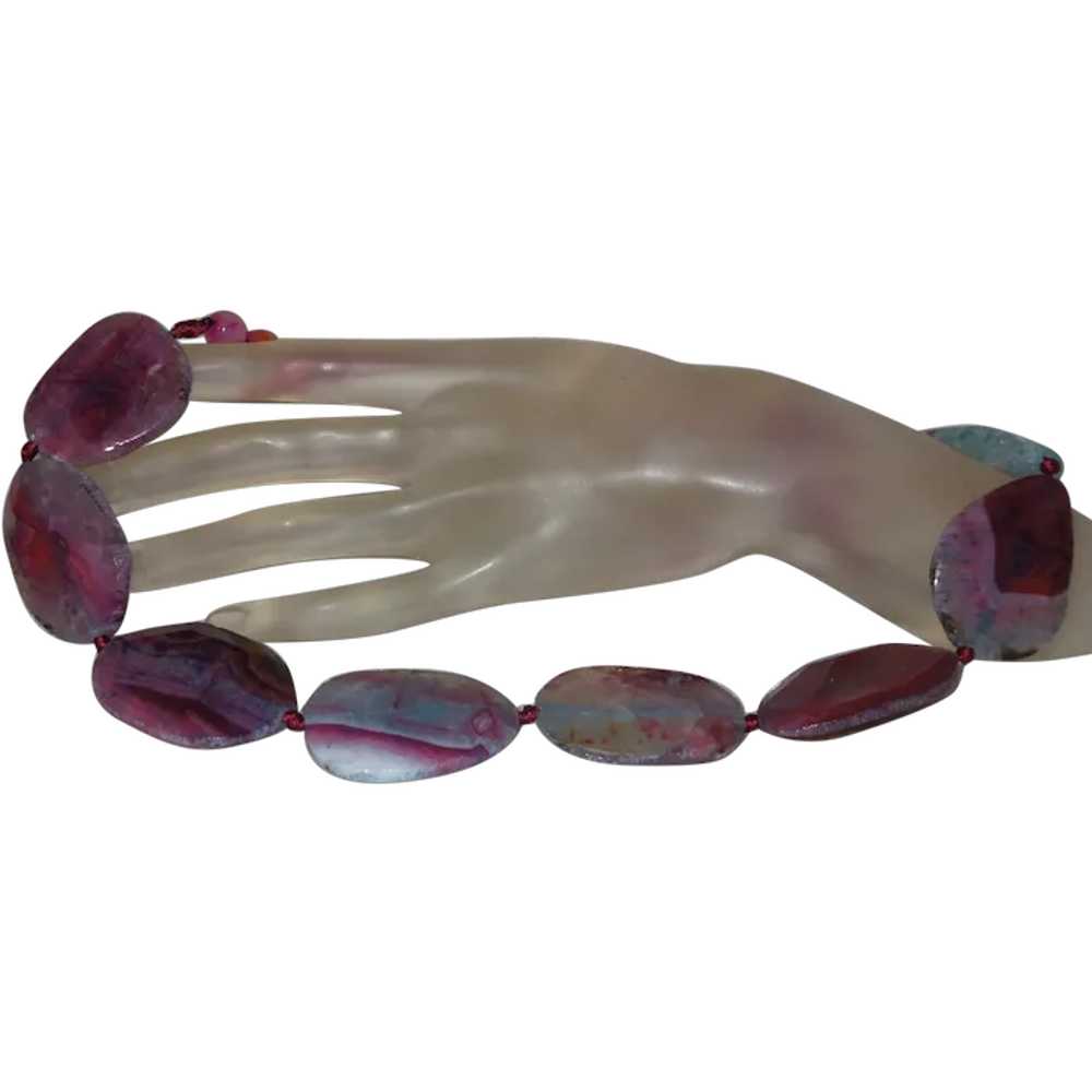 Hand Knotted Raspberry Pink Banded Agate Necklace - image 1