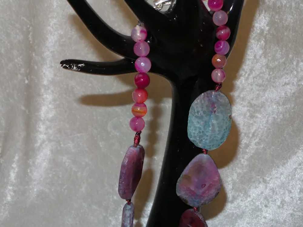 Hand Knotted Raspberry Pink Banded Agate Necklace - image 3