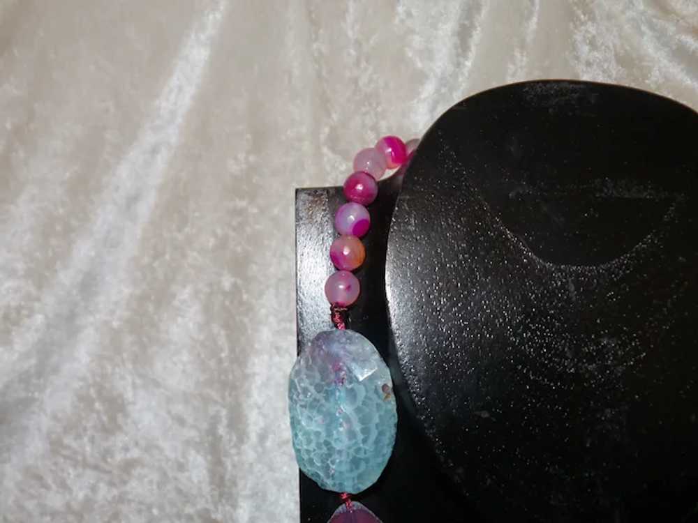 Hand Knotted Raspberry Pink Banded Agate Necklace - image 4