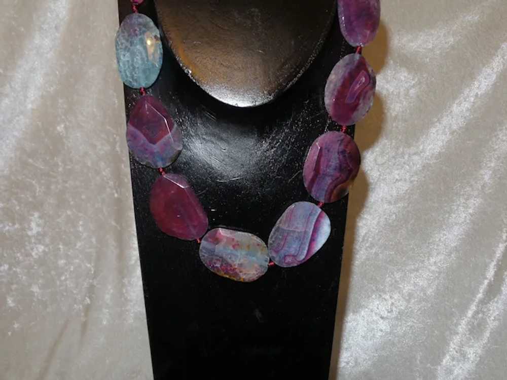 Hand Knotted Raspberry Pink Banded Agate Necklace - image 6