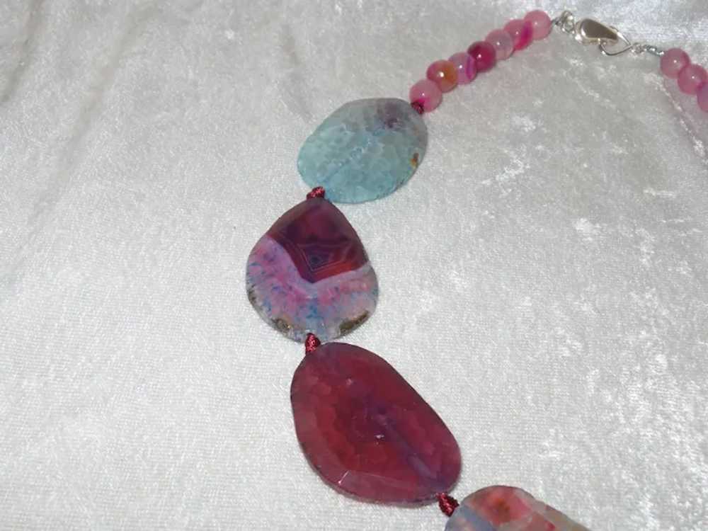 Hand Knotted Raspberry Pink Banded Agate Necklace - image 7