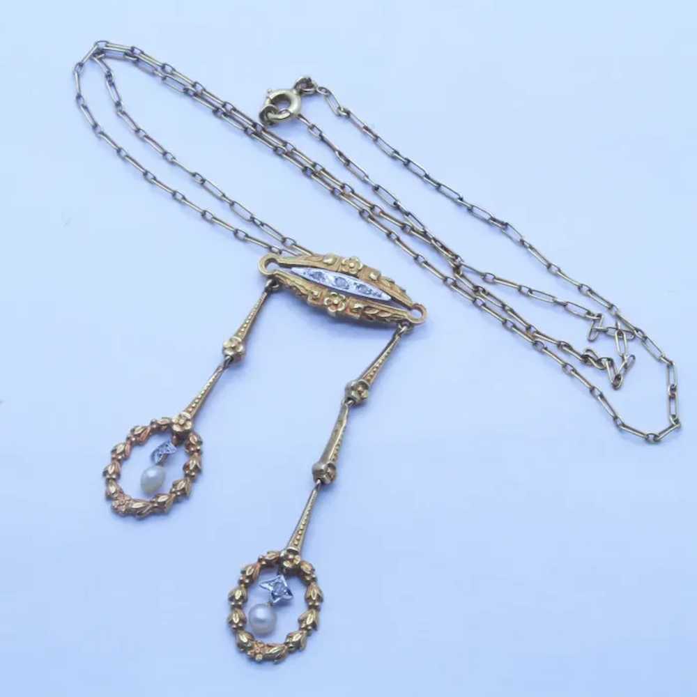 Antique Victorian Necklace 18k Gold Diamonds Pear… - image 2