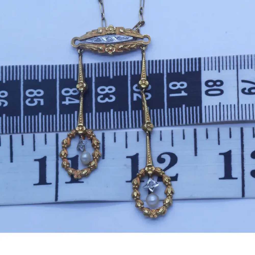 Antique Victorian Necklace 18k Gold Diamonds Pear… - image 4