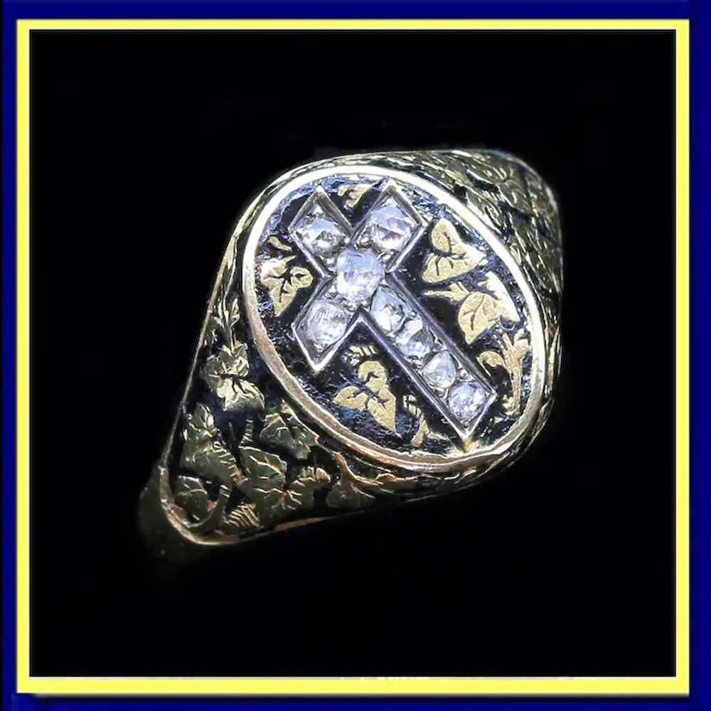 Antique Georgian Ring Gold Black Enamel Diamond C… - image 7