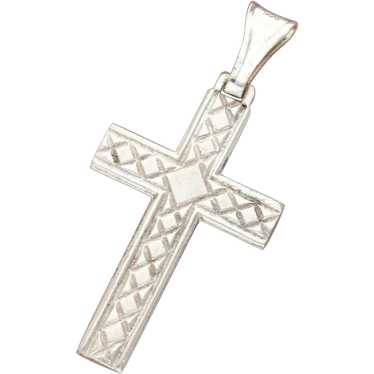 Sterling Silver Vintage Quilted Pattern Cross Pend