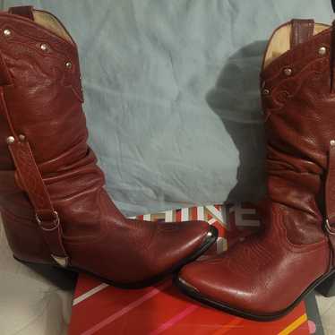 genuine  red leather Cowboy boots - image 1