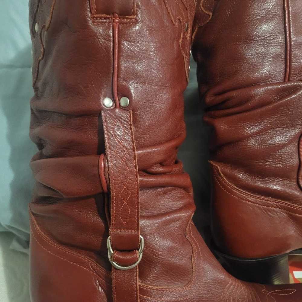 genuine  red leather Cowboy boots - image 2