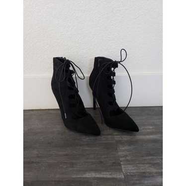 Black Laced Up Suede OJ Heeled Boots - image 1