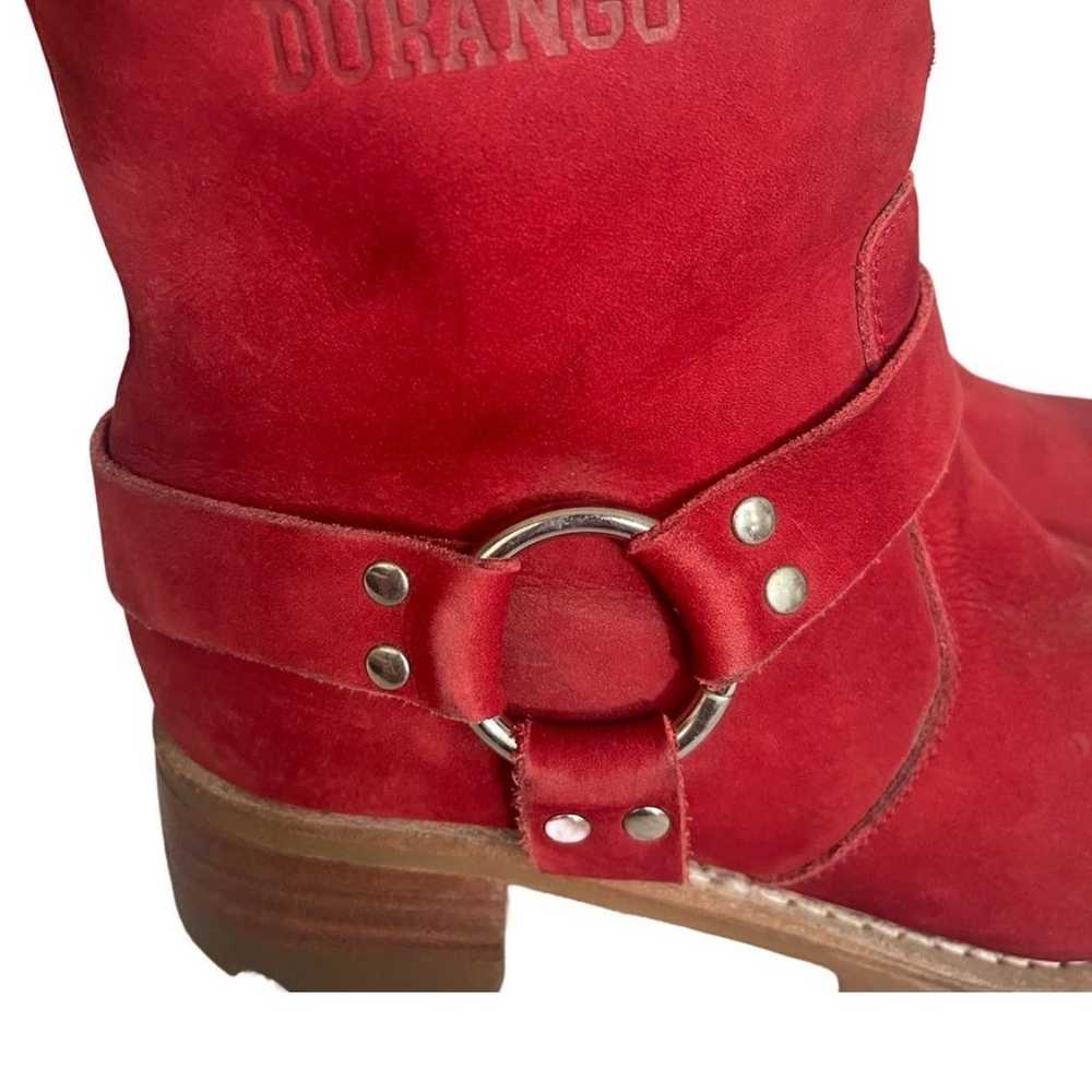 Red Suede Leather Durango Chunky Heel Lug Sole Ha… - image 4