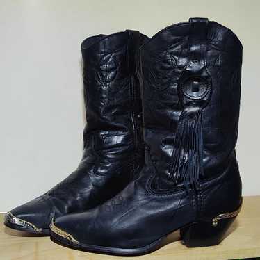 Vintage Laredo Black Fringe Leather Cowboy Boots - image 1