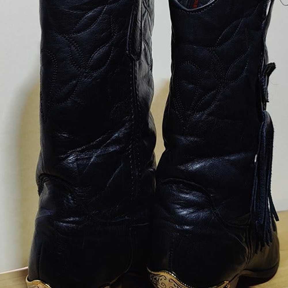 Vintage Laredo Black Fringe Leather Cowboy Boots - image 2