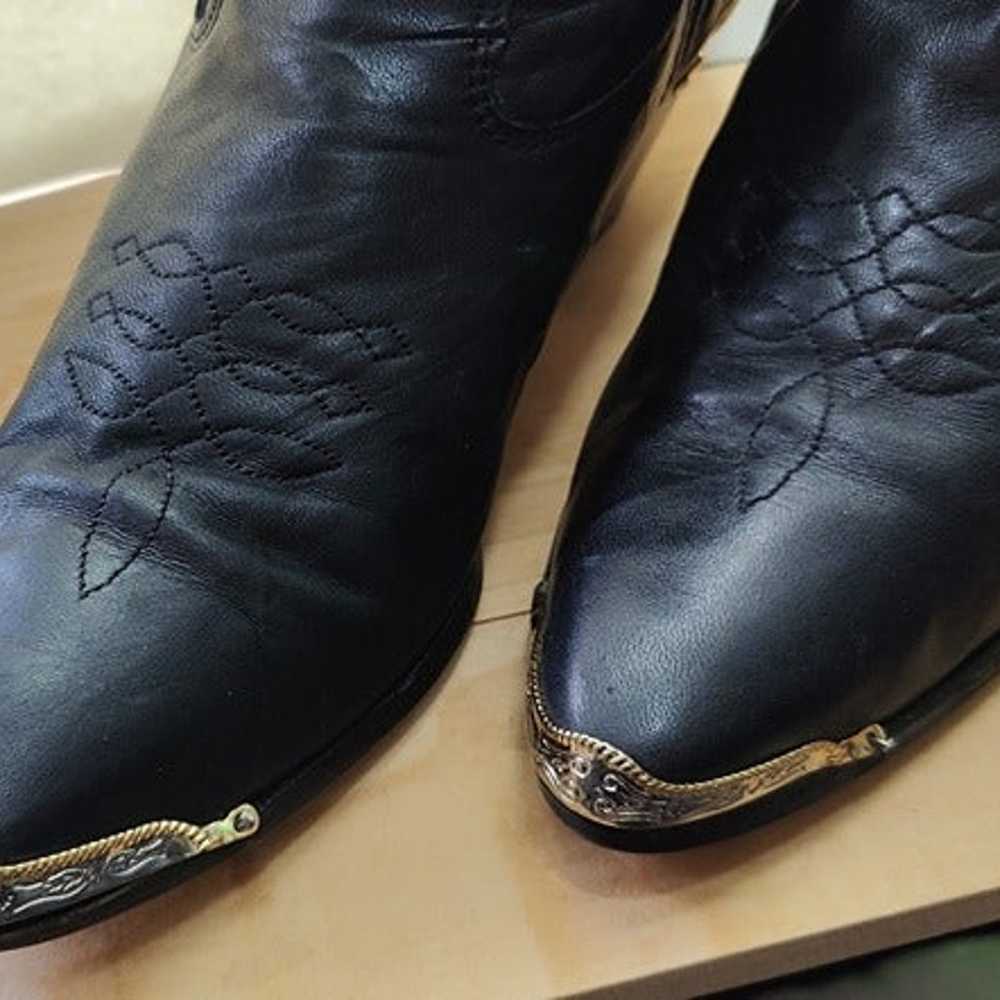 Vintage Laredo Black Fringe Leather Cowboy Boots - image 3