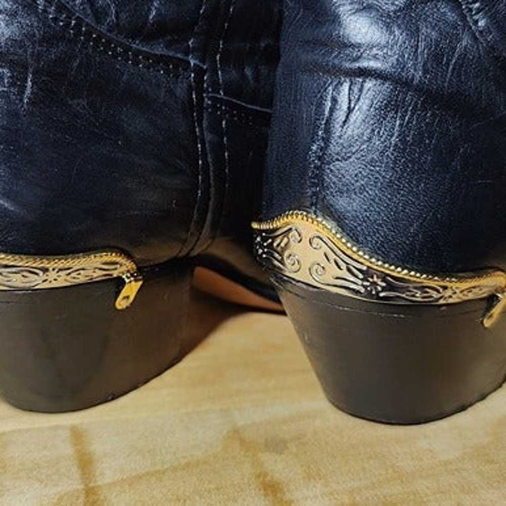 Vintage Laredo Black Fringe Leather Cowboy Boots - image 4