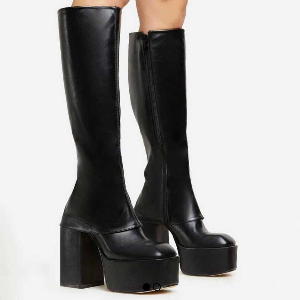 EGO Square toed knee high black faux leather boot… - image 1