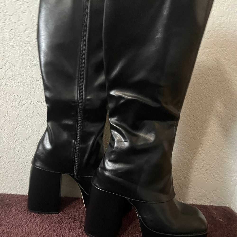 EGO Square toed knee high black faux leather boot… - image 2