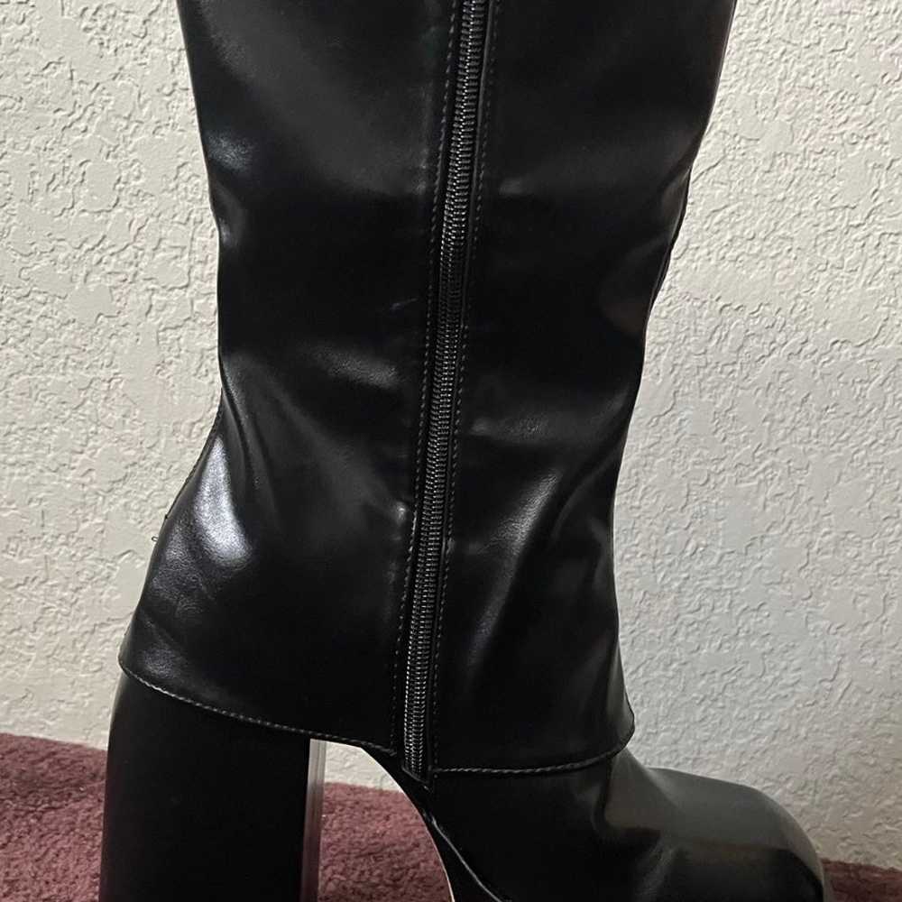 EGO Square toed knee high black faux leather boot… - image 4