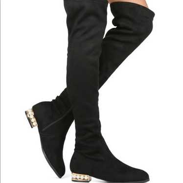 WILD DIVA Pave Pearl Embellished Faux Suede Boot-S