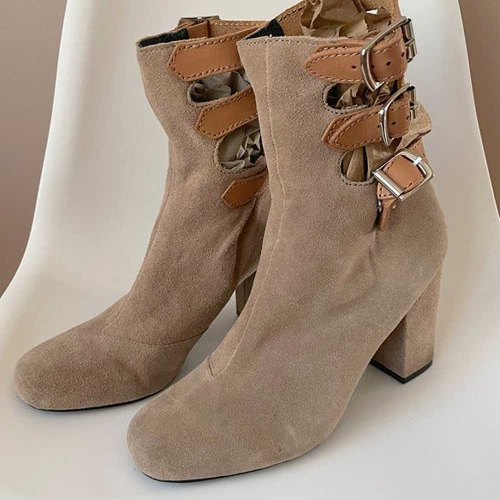 Anthropologie Buckled Mid-Boots Size 41 Beige Sue… - image 1