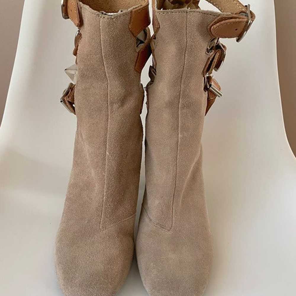 Anthropologie Buckled Mid-Boots Size 41 Beige Sue… - image 2