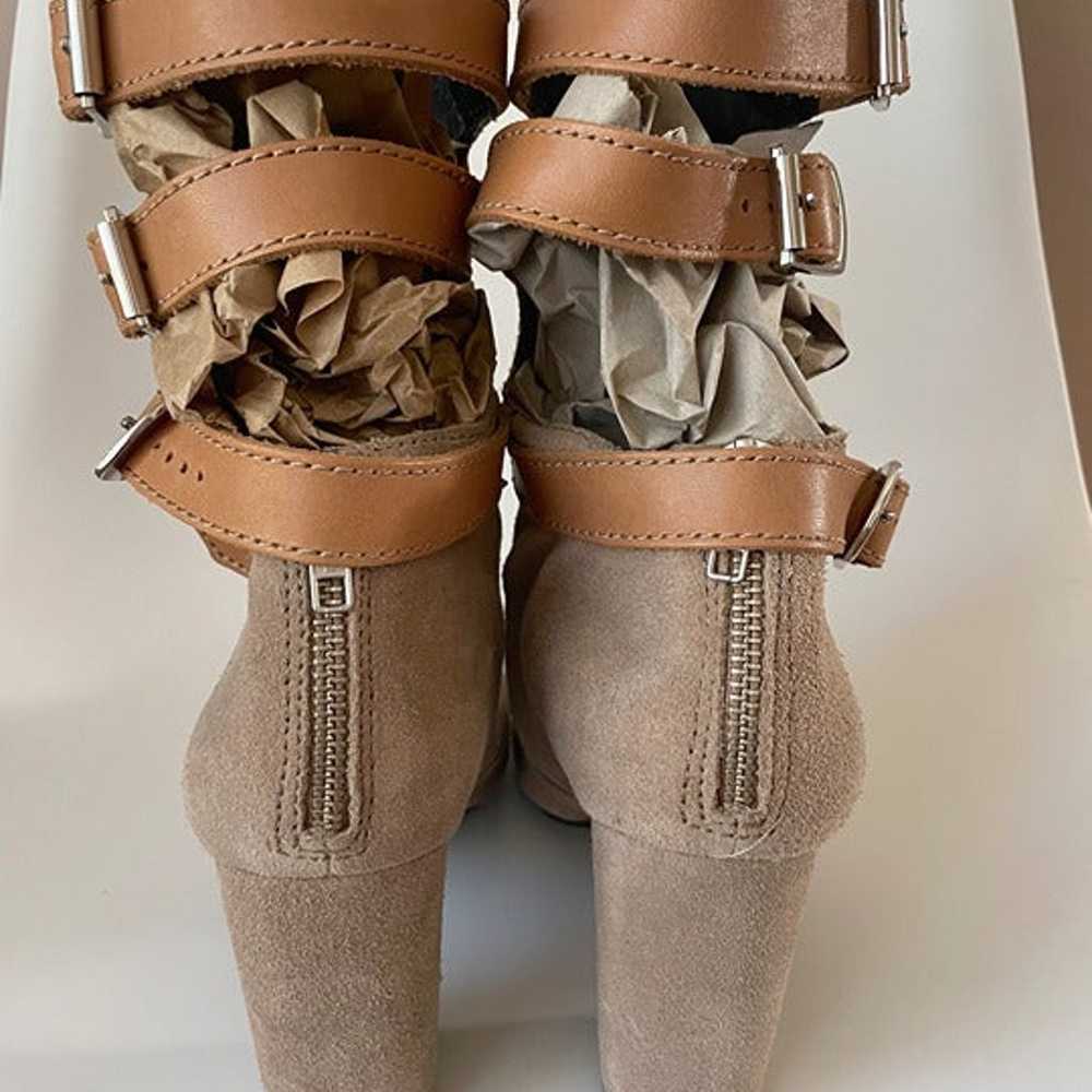 Anthropologie Buckled Mid-Boots Size 41 Beige Sue… - image 3