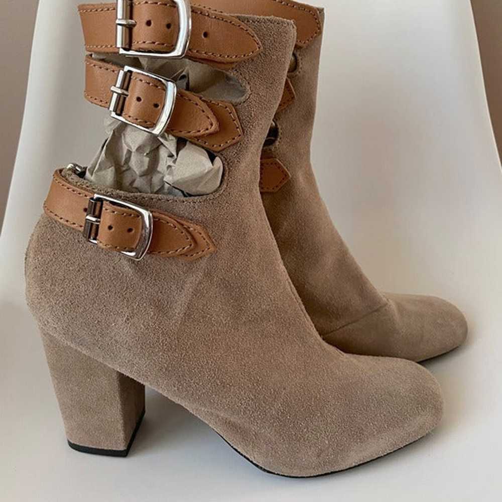 Anthropologie Buckled Mid-Boots Size 41 Beige Sue… - image 4