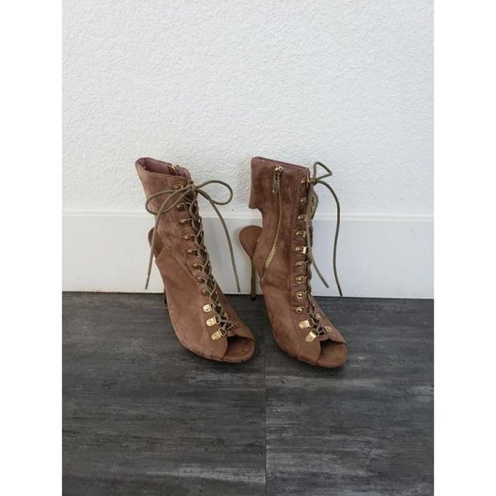 Tan Gold Classic Laced Up Heeled Boot - image 2