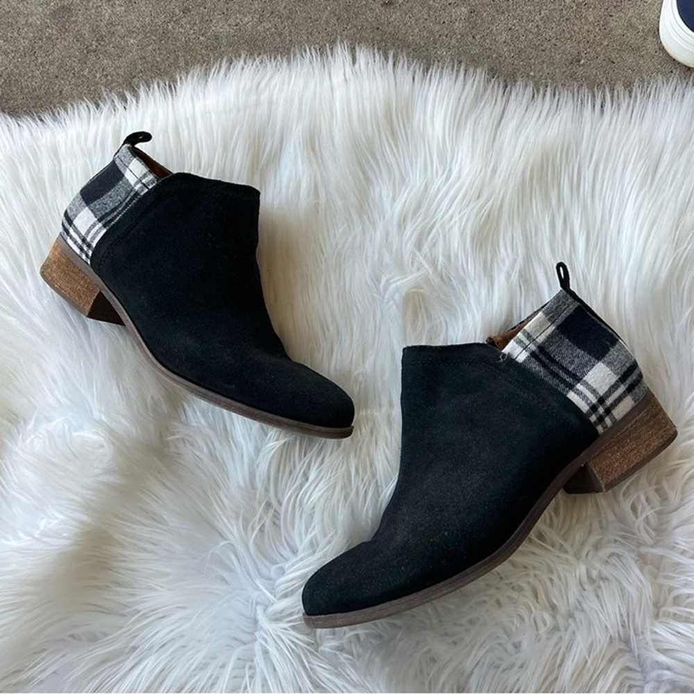 TOMS Black and White Plaid Suede Ankle Booties - image 1