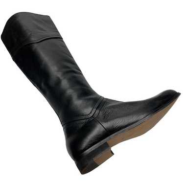 LUICHINY Point Tea Black Leather Round Toe Zip Ri… - image 1