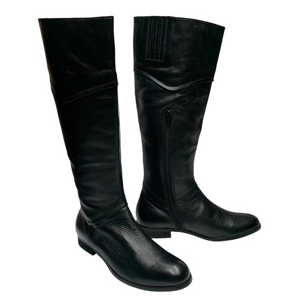 LUICHINY Point Tea Black Leather Round Toe Zip Ri… - image 2