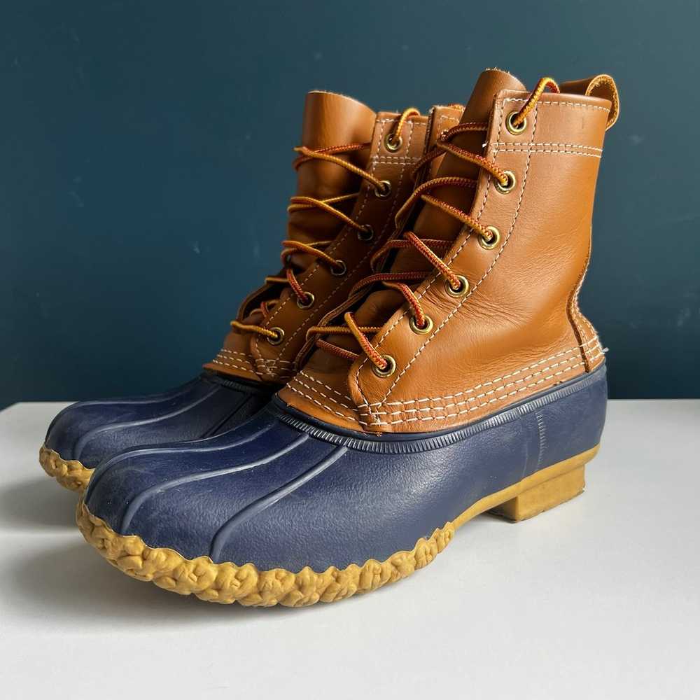 LL BEAN Bean Boots in Navy Blue and Tan Size 8 - image 1