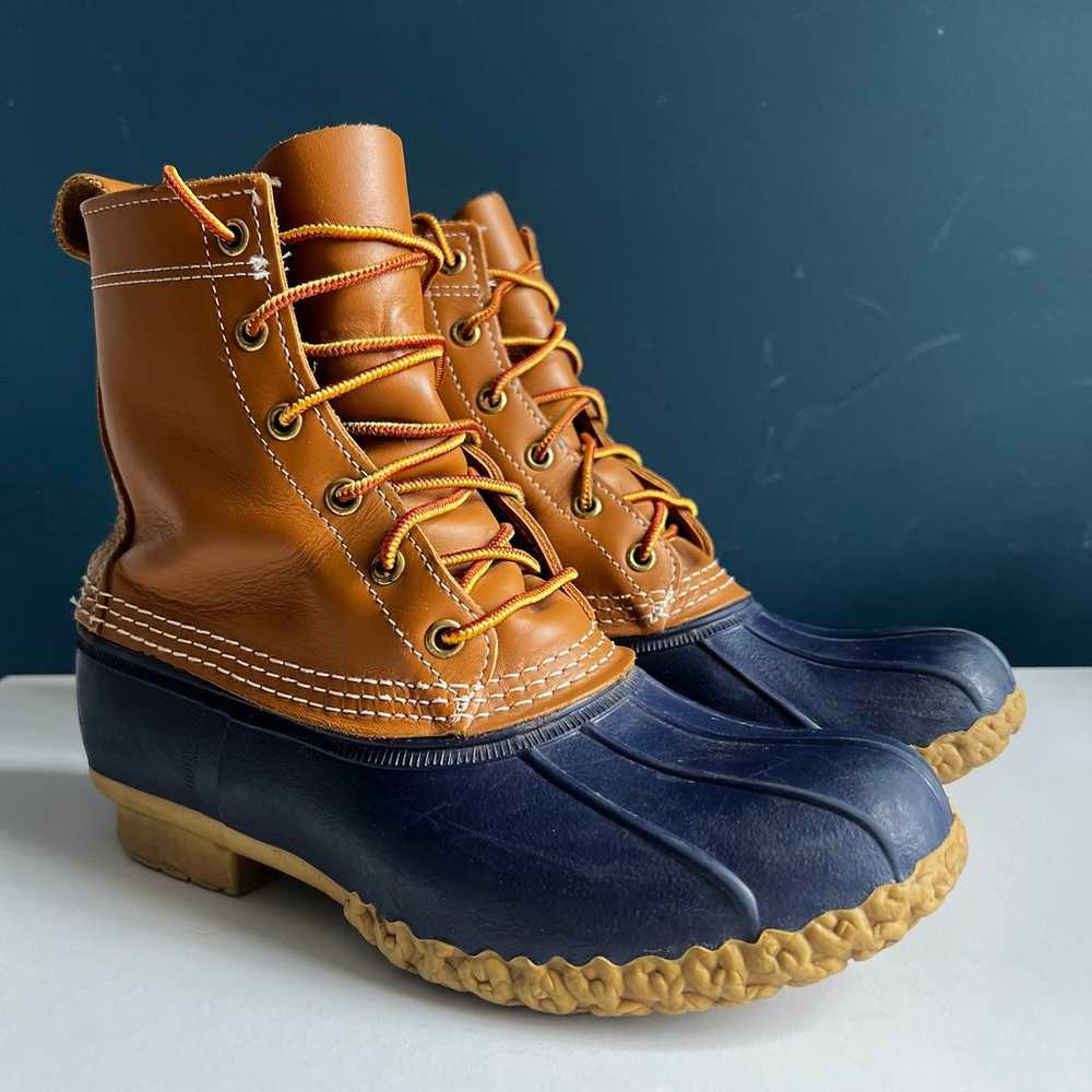 LL BEAN Bean Boots in Navy Blue and Tan Size 8 - image 2