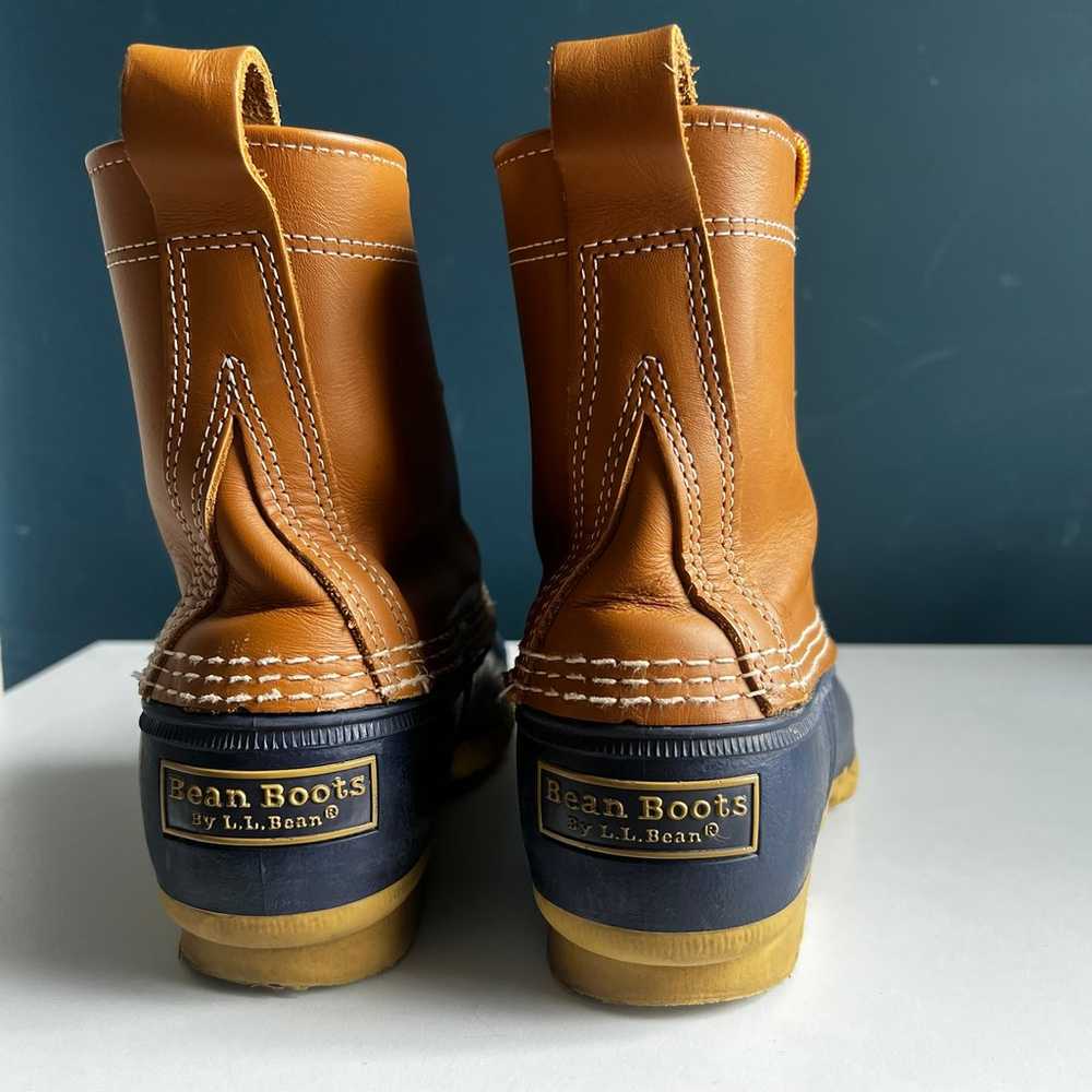 LL BEAN Bean Boots in Navy Blue and Tan Size 8 - image 4